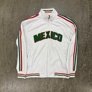 Mexico Soccer Track Jacket Mens XL White Excellent Full Zip Striped Sleeve